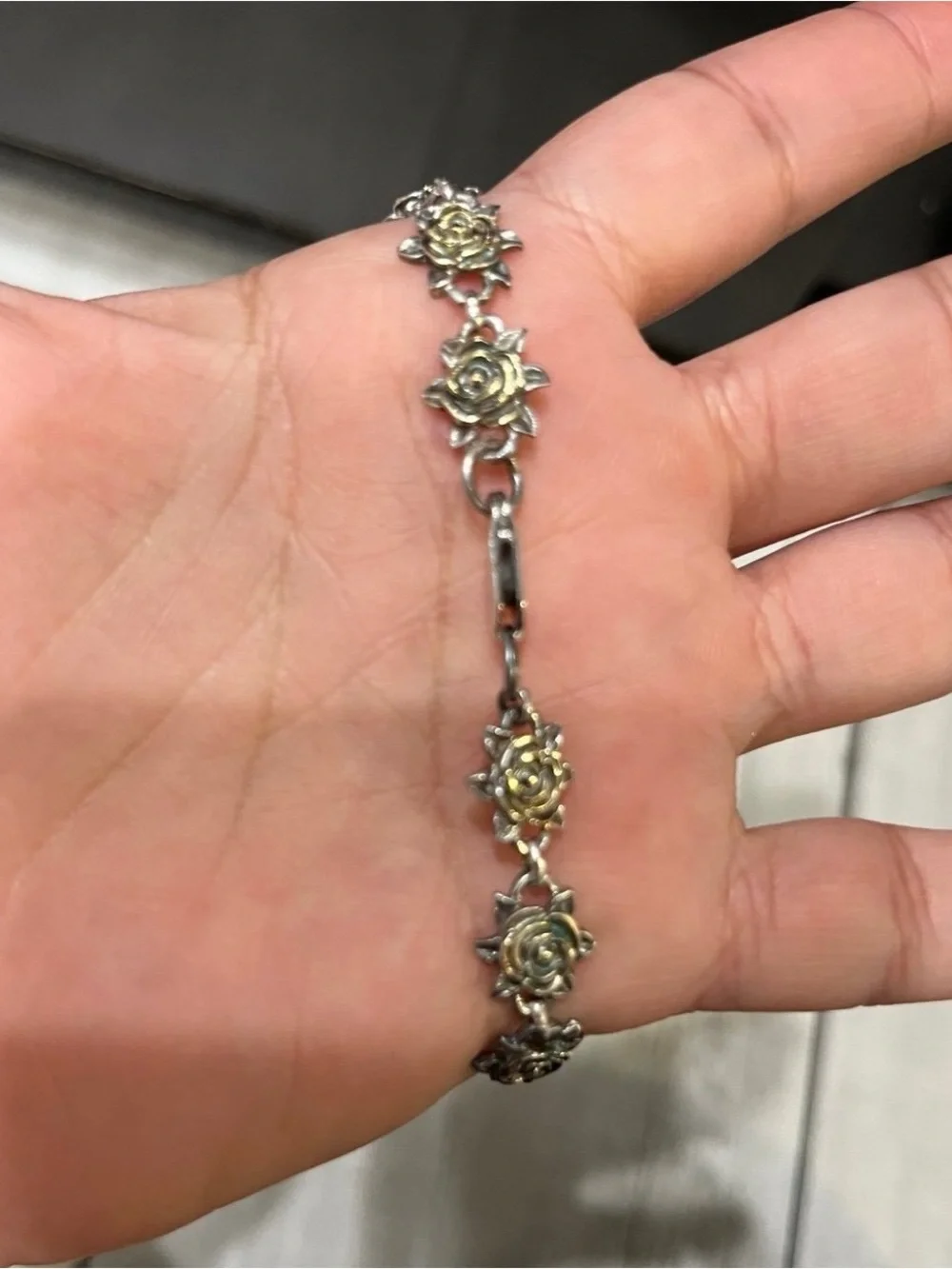 Vintage GORHAM Sterling Silver Vermeil Gold Rose Flower Horse Link Bracelet 925